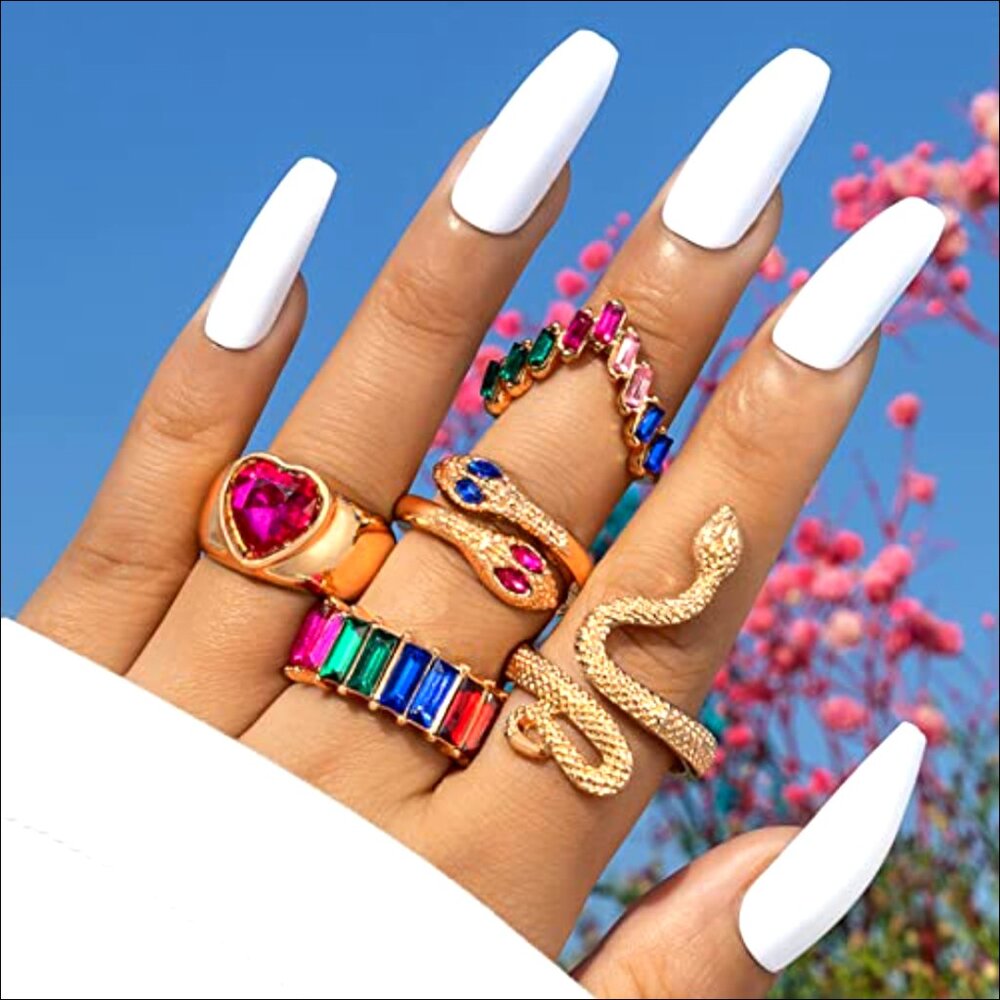 Adjustable Stackable Rings Set Star Moon Heart Bo… - image 2